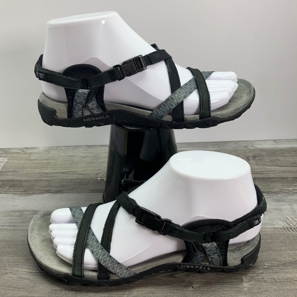 Merrell Womens Black Grey Strappy Hiking Sandals M Select GRIP Size 6 US 37 EUR